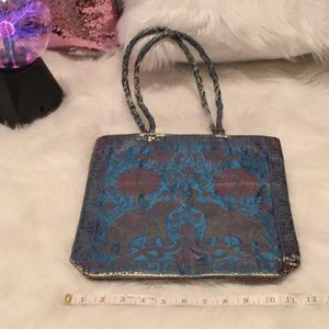 Asian Inspired cloth clutch tote zipper turquoise